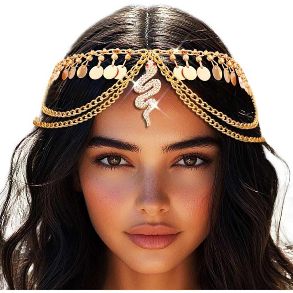 Sequin Head Chain Jewelry Alloy Gold Egyptian Snake Hair Accessories for Women